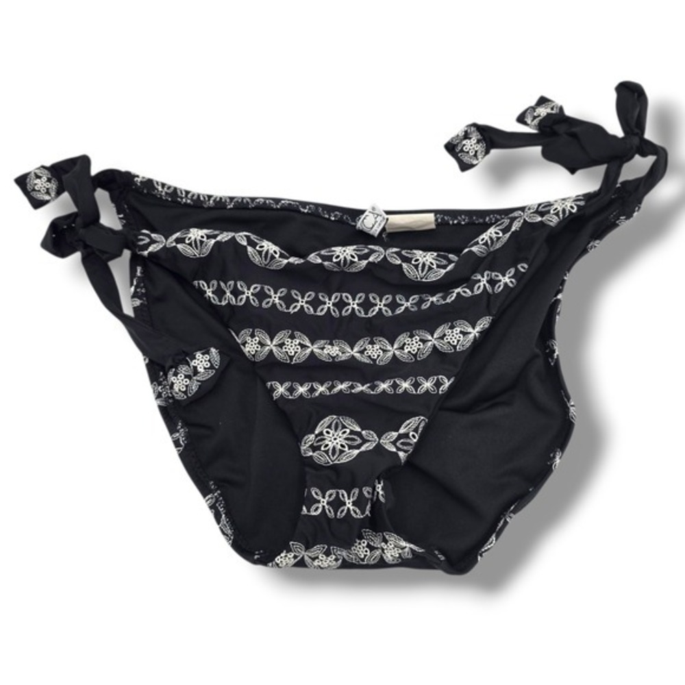 Becca by Rebecca Virtue Black Embroidered Side Tie Bikini Bottom‎ Size L